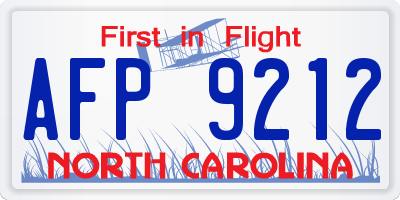 NC license plate AFP9212