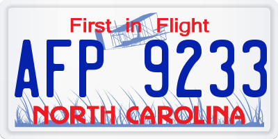 NC license plate AFP9233