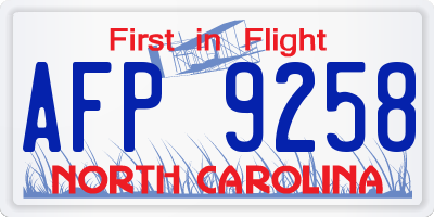 NC license plate AFP9258