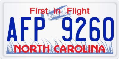 NC license plate AFP9260