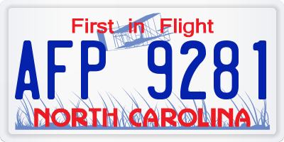 NC license plate AFP9281