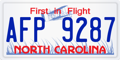 NC license plate AFP9287