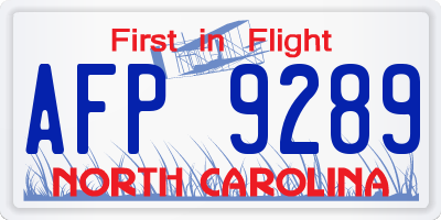 NC license plate AFP9289