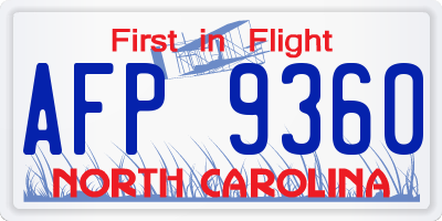 NC license plate AFP9360
