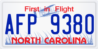 NC license plate AFP9380