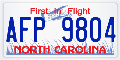 NC license plate AFP9804
