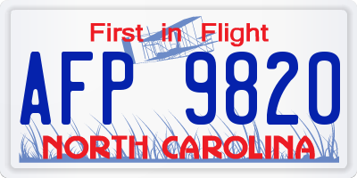 NC license plate AFP9820