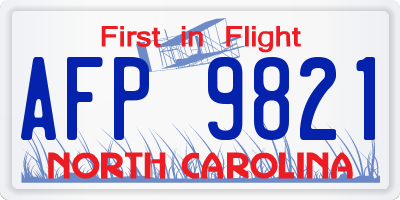 NC license plate AFP9821