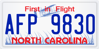 NC license plate AFP9830
