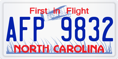 NC license plate AFP9832