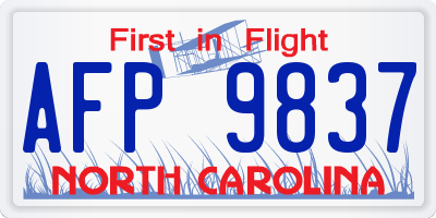 NC license plate AFP9837