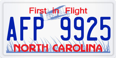 NC license plate AFP9925