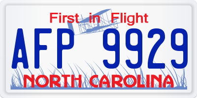 NC license plate AFP9929