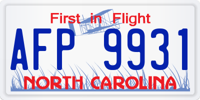 NC license plate AFP9931