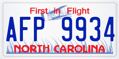 NC license plate AFP9934