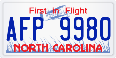 NC license plate AFP9980