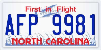 NC license plate AFP9981