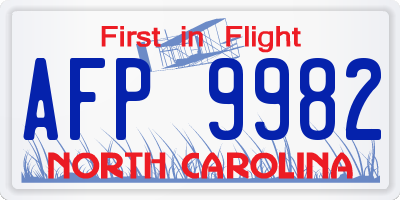 NC license plate AFP9982