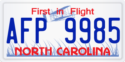 NC license plate AFP9985