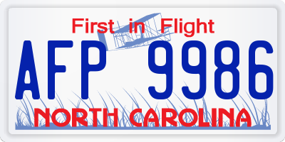 NC license plate AFP9986