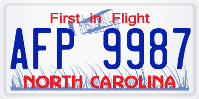 NC license plate AFP9987
