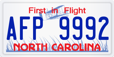 NC license plate AFP9992