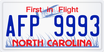 NC license plate AFP9993