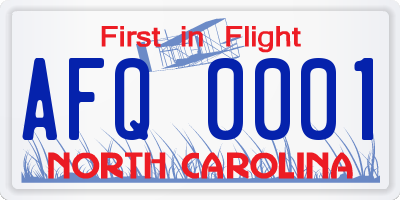 NC license plate AFQ0001