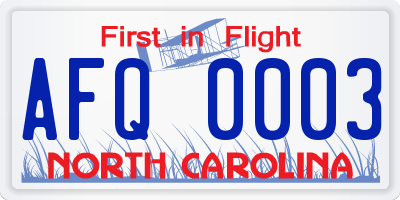 NC license plate AFQ0003