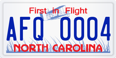 NC license plate AFQ0004