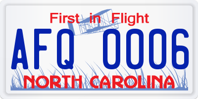 NC license plate AFQ0006
