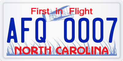 NC license plate AFQ0007