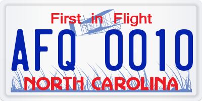 NC license plate AFQ0010