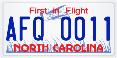NC license plate AFQ0011