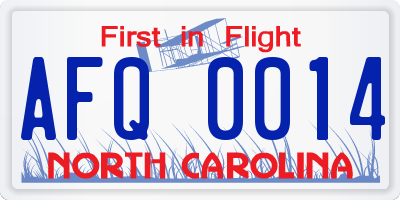 NC license plate AFQ0014