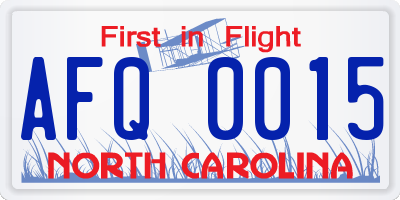 NC license plate AFQ0015