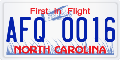 NC license plate AFQ0016
