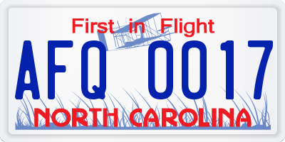 NC license plate AFQ0017