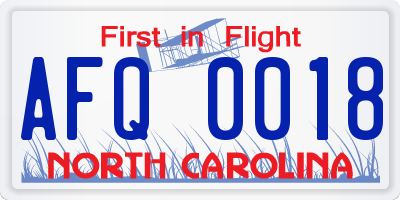 NC license plate AFQ0018