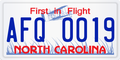 NC license plate AFQ0019