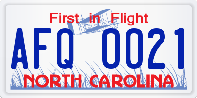NC license plate AFQ0021