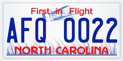 NC license plate AFQ0022