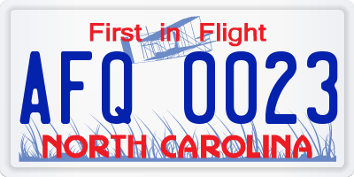 NC license plate AFQ0023