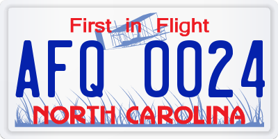 NC license plate AFQ0024