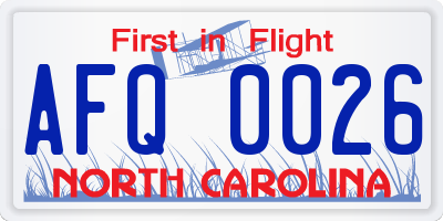 NC license plate AFQ0026