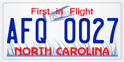 NC license plate AFQ0027