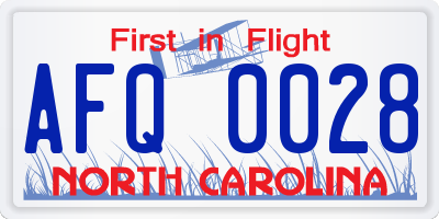 NC license plate AFQ0028