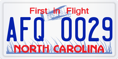 NC license plate AFQ0029