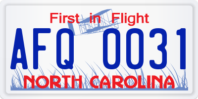 NC license plate AFQ0031