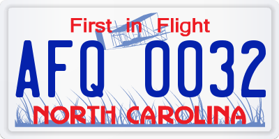 NC license plate AFQ0032